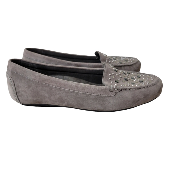 Vionic | Athens Taupe Jewel Embellished Suede Comfort Slip-On Moccasin Loafer - Picture 5 of 10